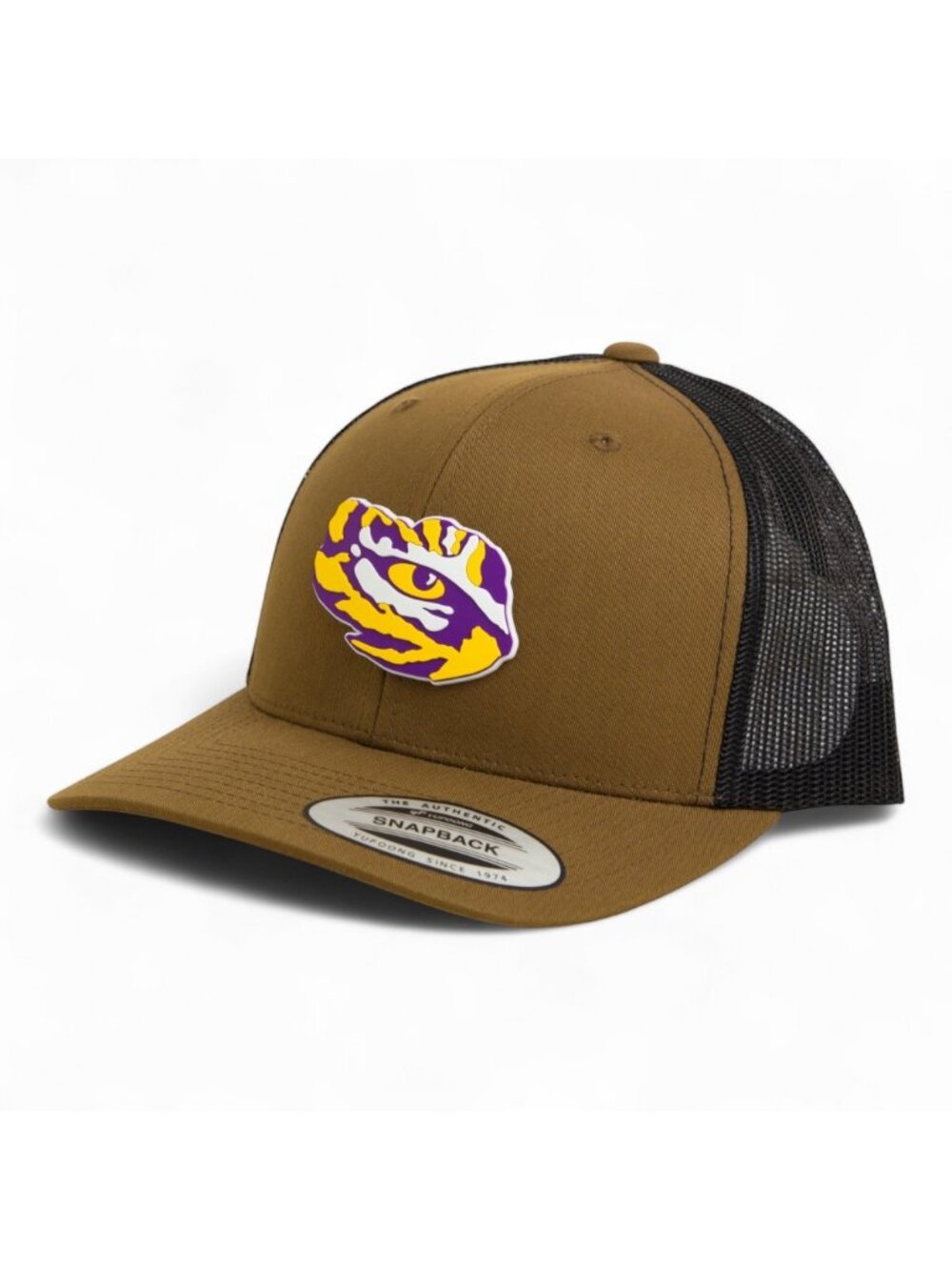LSU Tiger Eye YP Classic Snapback Trucker Hat- Coyote/ Black